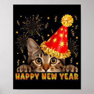 Happy New Year Cat Party Hat New Years Eve Party 2 Poster