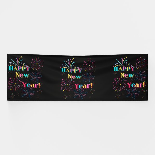 Happy New Year Celebration 4x12 Vinyl Banner (Horizontal)