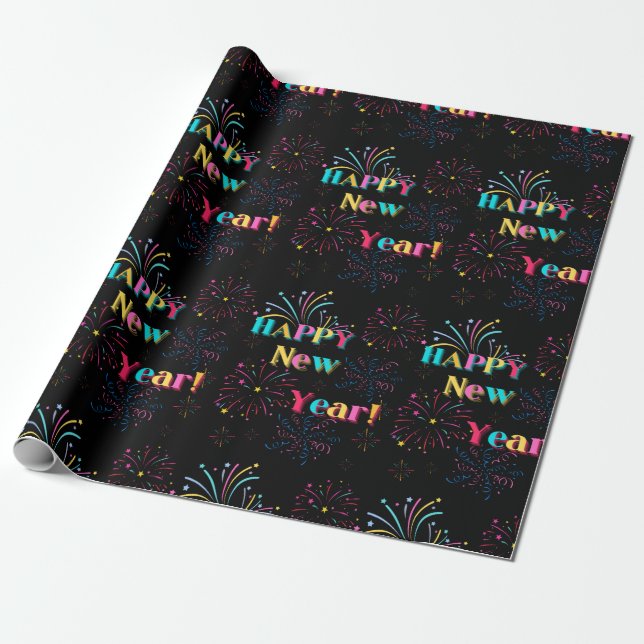 Happy New Year Celebration Wrapping Paper (Unrolled)