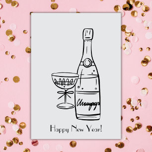 Happy New Year Champagne Bottle Greeting Card