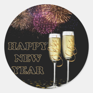 Happy New Year - Champagne Classic Round Sticker