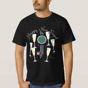 Happy New Year - Champagne Glasses and Clock T-Shirt
