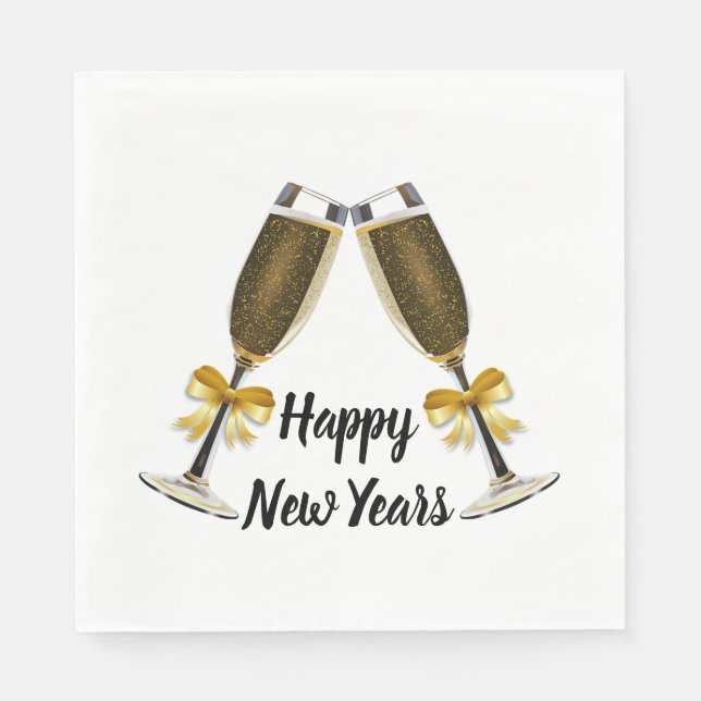 Happy New Year Champagne Glasses Napkin (Front)