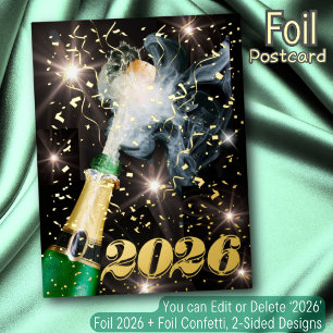 Happy New Year champagne gold foil confetti modern Holiday Postcard