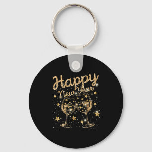 Happy New Year Champagne New Years Men Women Key Ring