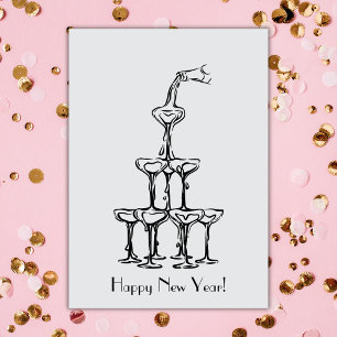 Happy New Year Champagne Tower Card