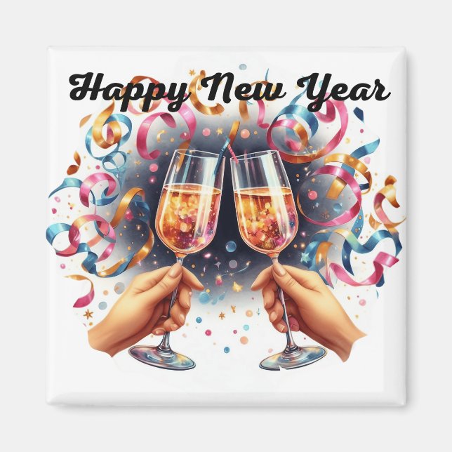 Happy New Year, champagne wishes Magnet (Front)