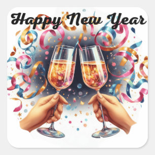 Happy New Year, champagne wishes Square Sticker
