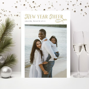 Happy New Year Cheer Modern Family 4 Photo Collage Holiday Card