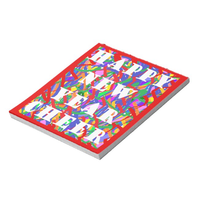 Happy New Year Cheer seasonal design bright colour Notepad (Rotated)