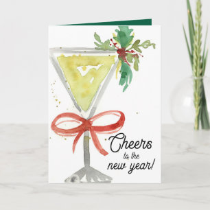 Happy New Year Cheers Martini Cocktail Glass Card