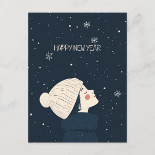 Happy New Year Child Sillhouette Holiday Postcard