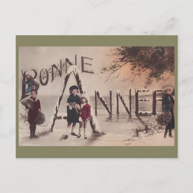 Happy New Year Children Vintage Fantasy postcard (Front)