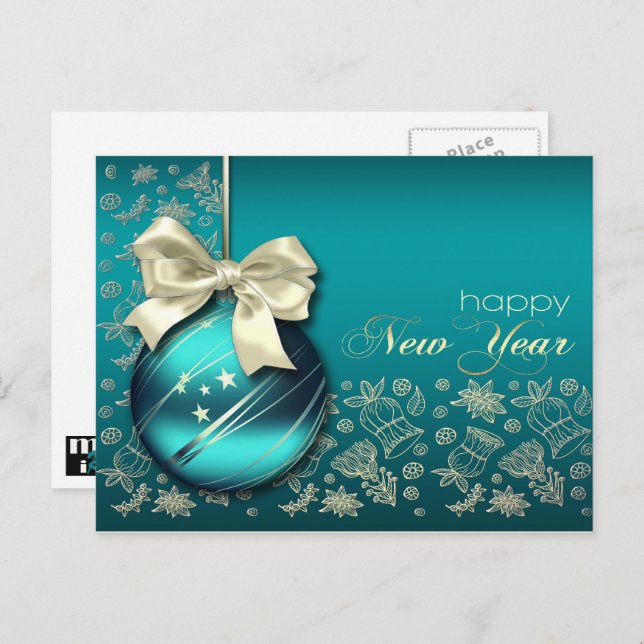 Happy New Year. Christmas Bauble Holiday Postcard (Front/Back)