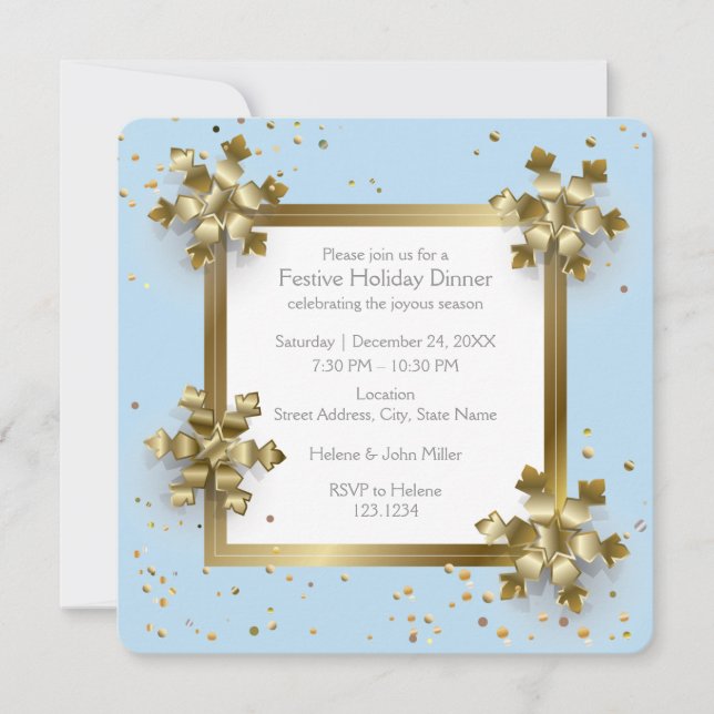 Happy New Year & Christmas Gold Snowflakes Invitation (Front)