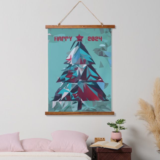 Happy New Year Christmas Tree Hanging Tapestry (Bedroom)
