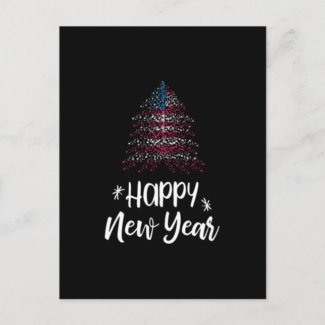 Happy New Year Christmas tree with American flag Holiday Postcard (Front)