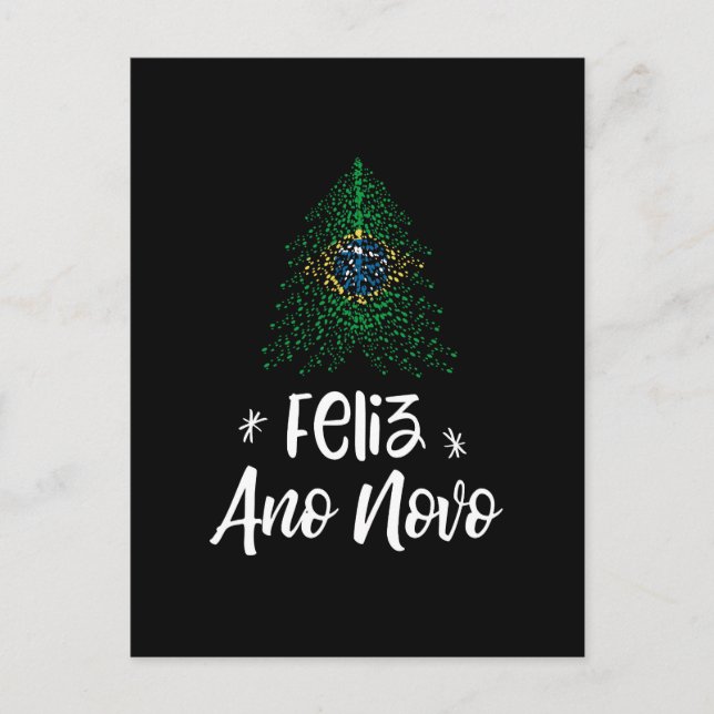 Happy New Year Christmas tree with Brazilian flag Holiday Postcard (Front)
