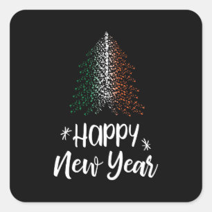 Happy New Year Christmas tree with Irish flag Square Sticker
