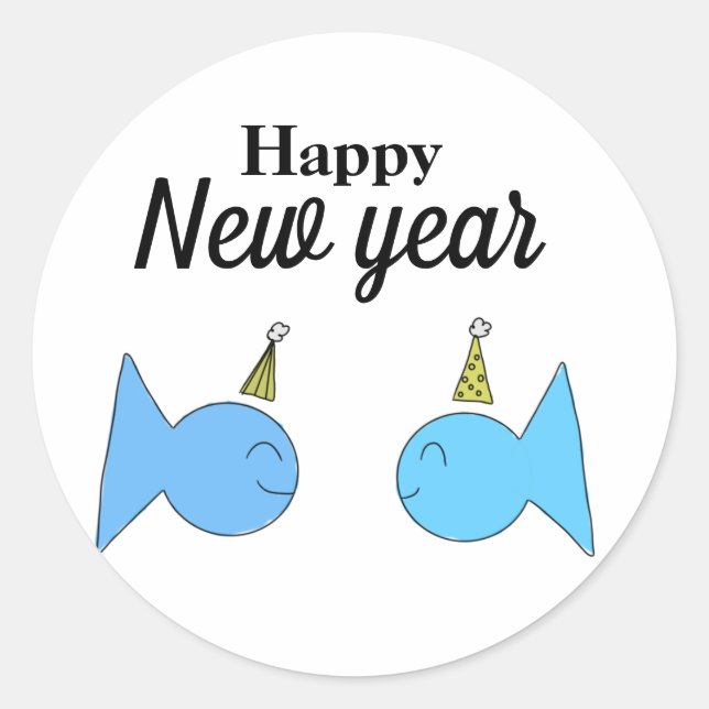 happy new year classic round sticker (Front)