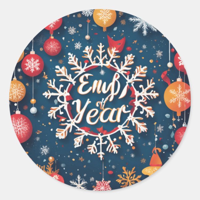 HAPPY NEW YEAR CLASSIC ROUND STICKER (Front)
