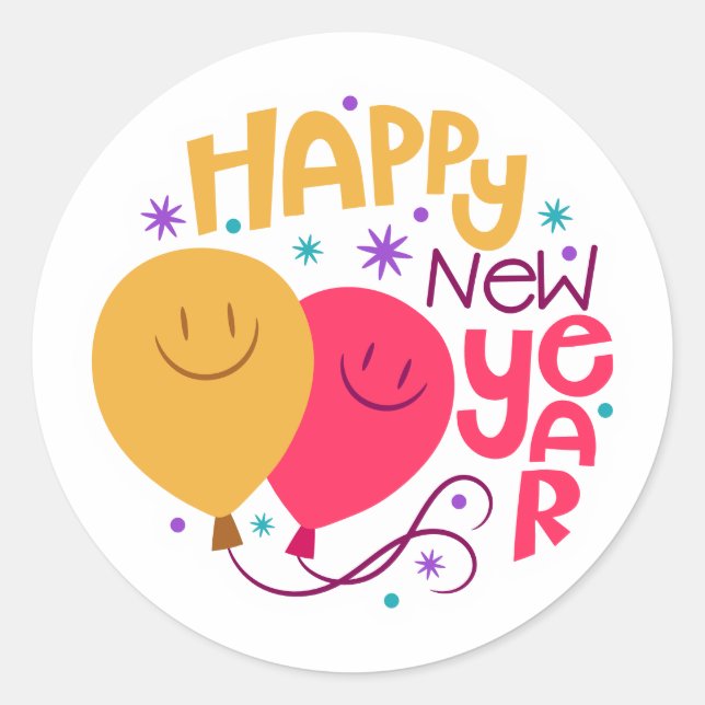 happy new year classic round sticker (Front)