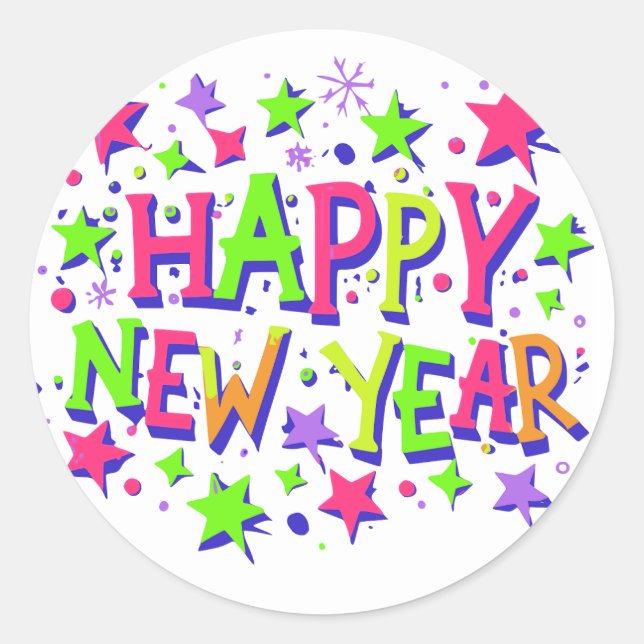 Happy New Year Classic Round Sticker (Front)