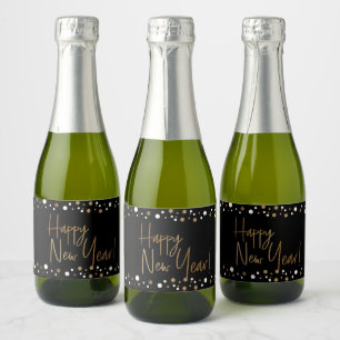 Happy New Year Classy Black Gold White Confetti  Sparkling Wine Label