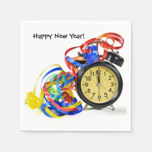 Happy New Year Clock and Ribbons Napkin