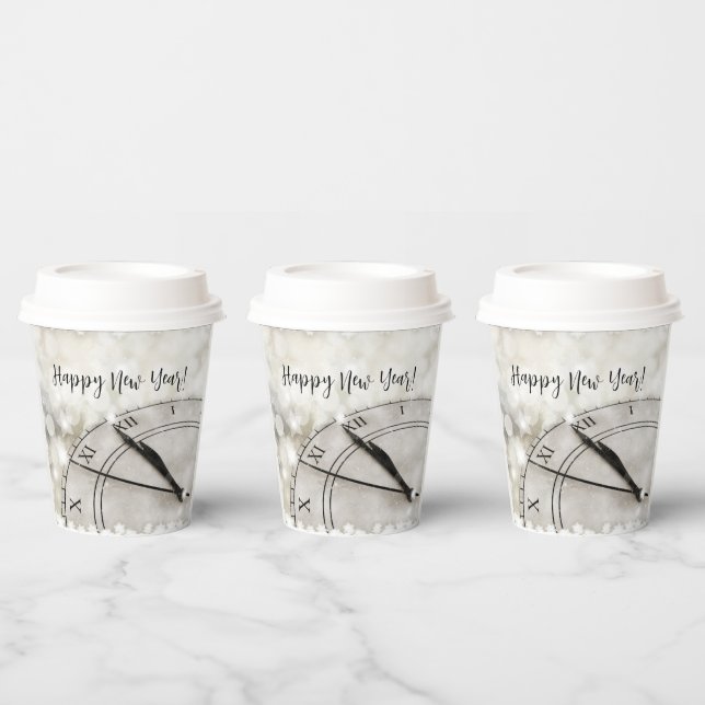 Happy New Year Clock at Midnight Paper Cups (Multi)