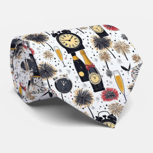 Happy New Year Clocks And Champagne  Tie