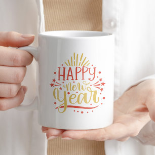 Happy New Year Coffee Tea Typography Winter Gift Coffee Mug