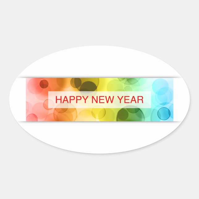 happy new year (colourful bokeh) oval sticker (Front)