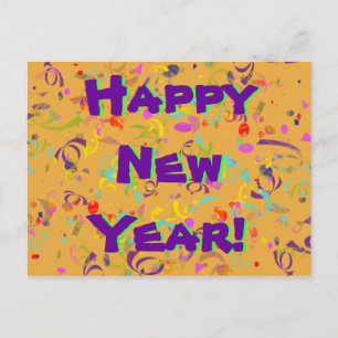 Happy New Year Colourful Confetti Orange Backgroun Postcard