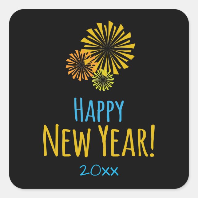 Happy New Year Colourful Fireworks Square Sticker (Front)
