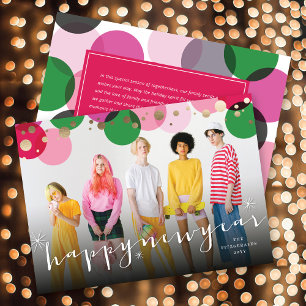 Happy New Year Colourful & Fun Confetti Dots Photo Holiday Card