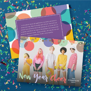 Happy New Year Colourful & Fun Confetti Dots Photo Holiday Card