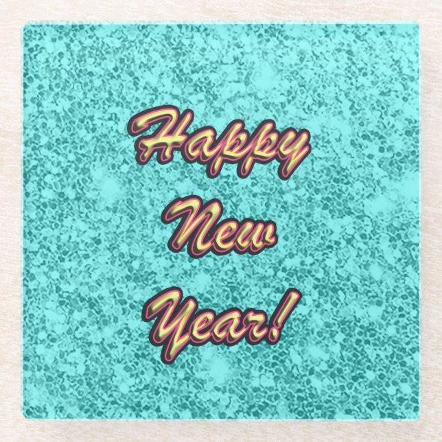 Happy New Year Colourful Glass Coaster (Front)
