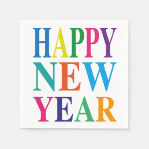 Happy New Year Colourful Text  Napkin