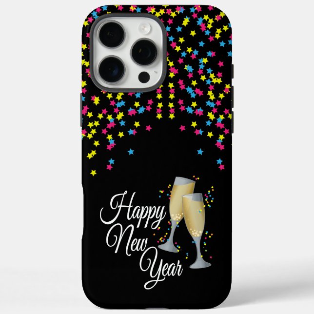 Happy New Year Confetti Champagne Glasses Case-Mate iPhone Case (Back)