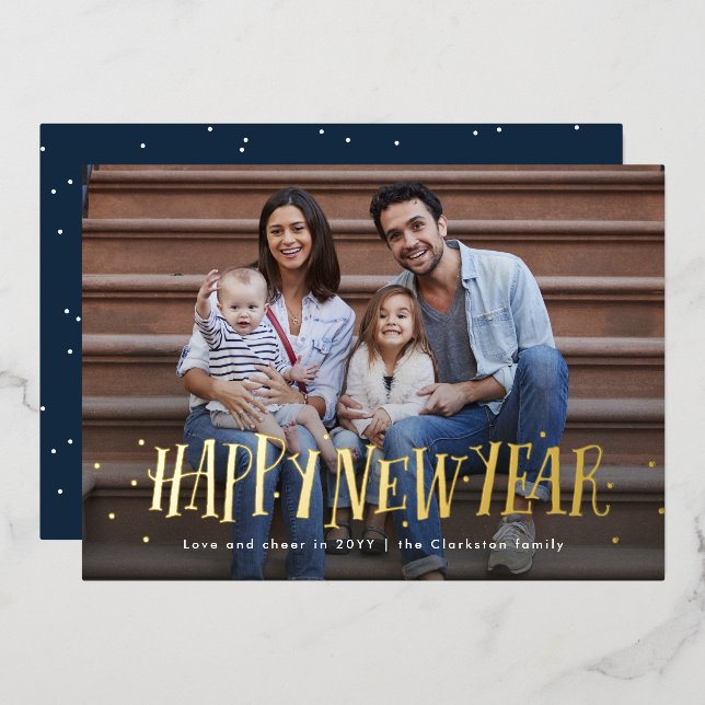 Happy new year confetti one photo navy (Front/Back)
