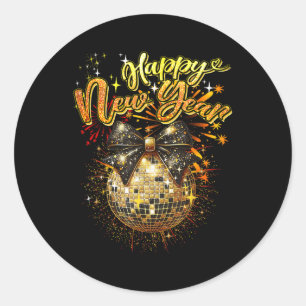 Happy New Year Coquette Bow Disco New Years Eve Fi Classic Round Sticker