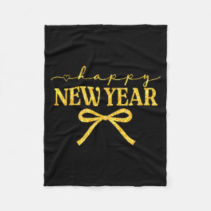 Happy New Year Coquette Bow New Year Party Family  Fleece Blanket