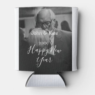 Happy new year couple photo name year black white can cooler
