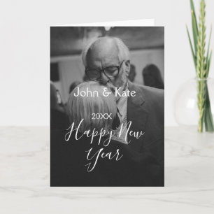 Happy new year couple photo name year black white card