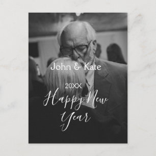 Happy new year couple photo name year black white  postcard