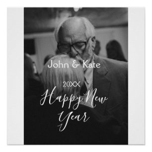 Happy new year couple photo name year black white poster