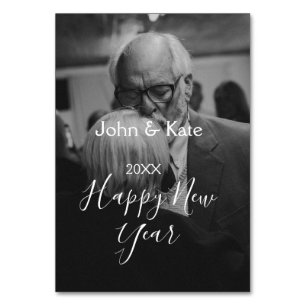 Happy new year couple photo name year black white  table number