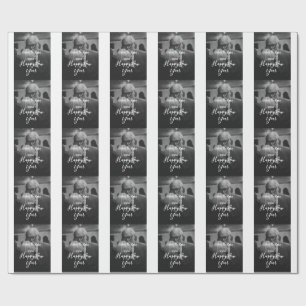 Happy new year couple photo name year black white wrapping paper