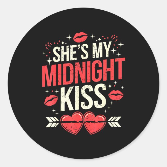 Happy New Year Couples She's My Midnight Kiss Vale Classic Round Sticker (Front)